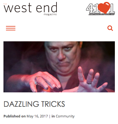 Brisbane magician Daz Buckley in West End Magazine.